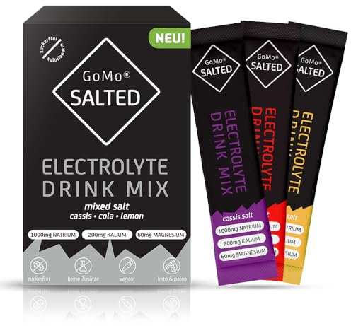 GoMo SALTED Hydration Aid | Elettroliti senza zucchero | migliore assorbimento dell'acqua e idratazione rapida | 30 porzioni singole di polvere elettrolitica con sale alpino svizzero | Gusto misto