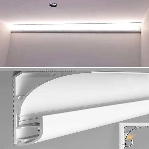 Coving for Ceilings LED Indirect Lighting Crown Molding Ceiling Decor, Aluminum Linear LED Channel LED Strip Diffuser, Wall Washer Profile Veil Frames/Skirting Line(30 m/98.4 ft)