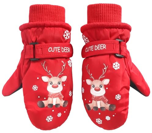 Fausthandschuhe Kinder Wasserdicht Warm Fleece Weihnachten Thermohandschuhe für 1-9 Jahre Winterhandschuhe Schneehandschuhe Ski Handschuhe (Rot, S (1-4 Jahre))