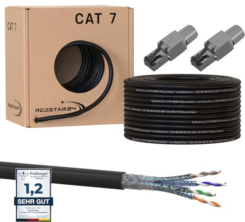 50m Cat7 Erdkabel Verlegekabel + 2x RJ45 Stecker Werkzeuglos CAT 8 Outdoor Lan Kabel Installationskabel CAT 7 Ethernet Netzwerk 1000MHz Datenkabel AWG23/1 Netzwerkkabel für Außenbereich UV-beständig