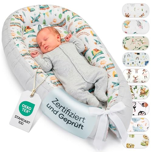 LULANDO® Babynest - Standard 100 von Oeko-Tex - multifunktionales Kuschelnest für Babys und Säuglinge - Nestchen - Reisebett - 100% Baumwolle - antiallergisch - hergestellt in der EU
