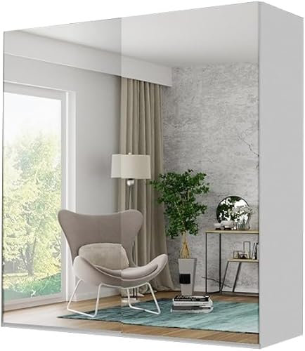 FURNITUREWAVE Full Mirror Sliding Door Wardrobe: Stylish Storage Solution Grey, Black & White available in 150cm, 200cm and 250cm
Sizes (White, 200cm)