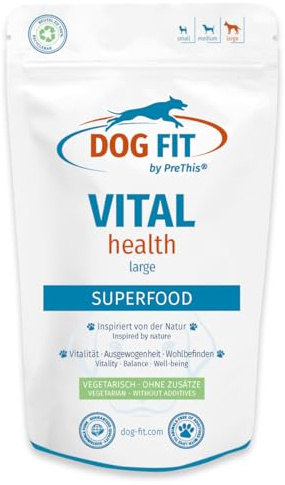 DOG FIT by PreThis® VITAL Health für Hunde - Ganzheitliche Superfood-Kur für Vitalität I Mit Vitalpilzen & Mikronährstoffen I Hohe Reinheit, ohne Zusätze I Größe L (> 25 kg)