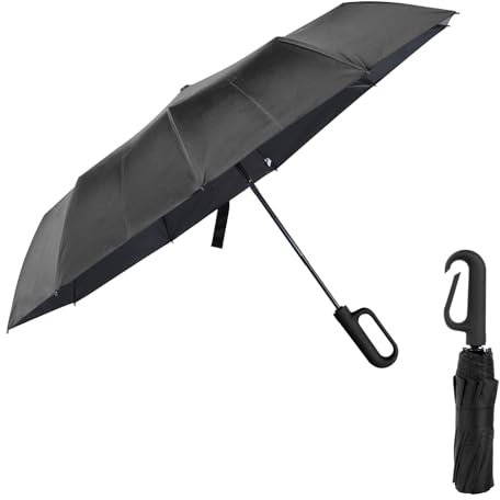 Risipu Ring Buckle Umbrella,Compact Folding Travel Umbrella for Rain & Sun, Automatic Open Close,10 Ribs, Portable Umbrellas for Men and Women (Black, 27)
