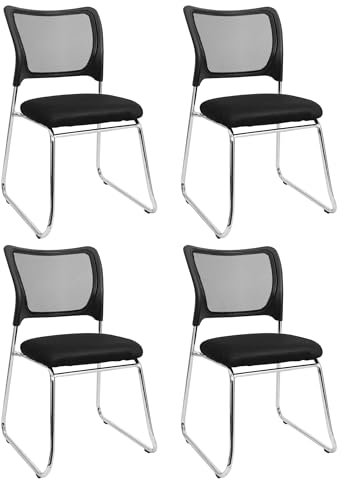 EIGENTLICH Besucherstuhl Netzrücken 4er-SET, Konferenzstuhl stapelbar schwarz/chrom, Meeting-Stuhl gepolsterte Sitzfläche, Sitzhöhe 47 x T44 x B42 cm, Gästestuhl für Büro, Wartezimmer o. Konferenzraum
