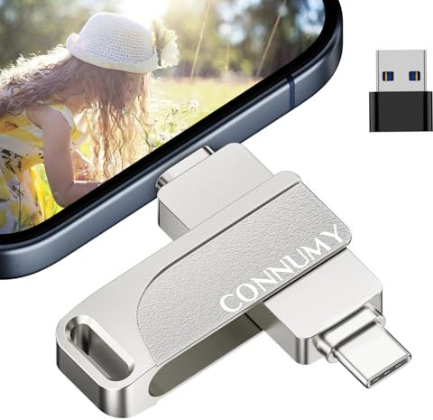 CONNUMY 256GB USB Stick für iPhone, 3-in-1-Flash-Laufwerk zum Sichern von Fotos und Videos ohne APP, Externer Speicherstick kompatibel mit iPhone/iPad/Android/PC