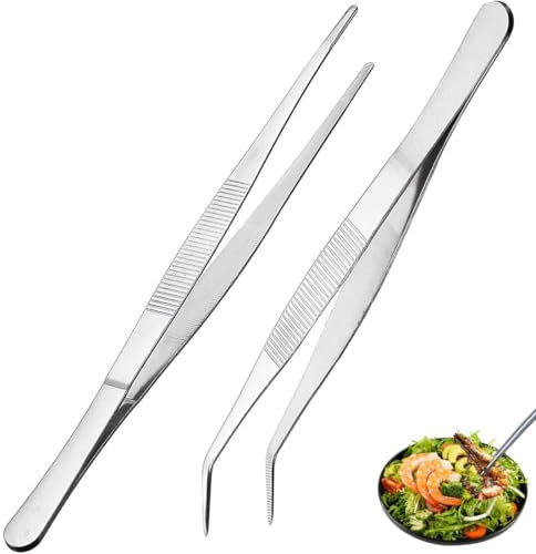 GHPKOTW 2 Pinzas,Pinzas Rectas De Acero Inoxidable Con Punta Plana Y Filo Ondulado Curvado, Pinzas Anguladas,Para Electrónica, Joyería, Trabajo De Laboratorio, Artesanía