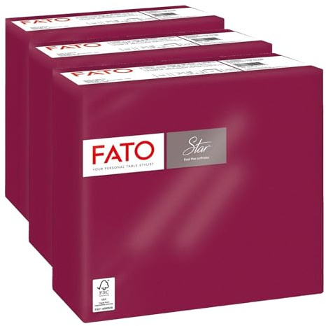 Fato - Einweg-Papierservietten, Softness und Softness, Packung mit 40 Servietten, Größe 38x38, 4-fach gefaltet, 2-lagig, Farbe Bordeaux, 100% reines Zellulosepapier, FSC-zertifiziert (Packung mit 3)
