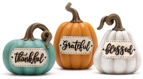 Valery Madelyn Fall Decorations for Home, Fall Pumpkin Decor, Set of 3 Resin Pumpkins Decorations Indoor, Decorative Pumpkins Autumn Thanksgiving Table Decor, 4.7 inch