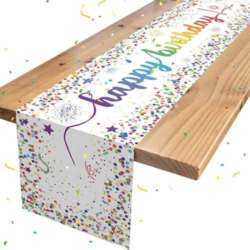 YXHZVON Tischläufer Geburtstag Deko Bunte Konfetti Tischdecke Kindergeburtstag Partytischdecken Happy Birthday für Junge Mädchen Party Geburtstagsdeko（180 x 35 cm）