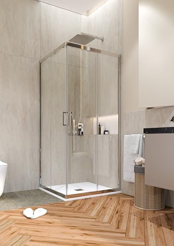 LineaDoccia Box Doccia Angolare Apertura Scorrevole Rettangolare o Quadrato Vetro 6 MM Trasparente o Opaco Profili in Alluminio Cabina Doccia (TRASPARENTE, 70X90)