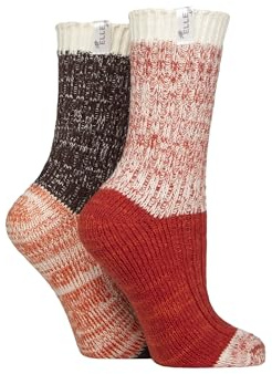 ELLE Women’s Chunky Boot Socks – 2 Pack Thick Ribbed Knit Warm Cosy Thermal Layers Soft Stylish Sockwear for Cold Weather Outdoor Boots Size 4-8
