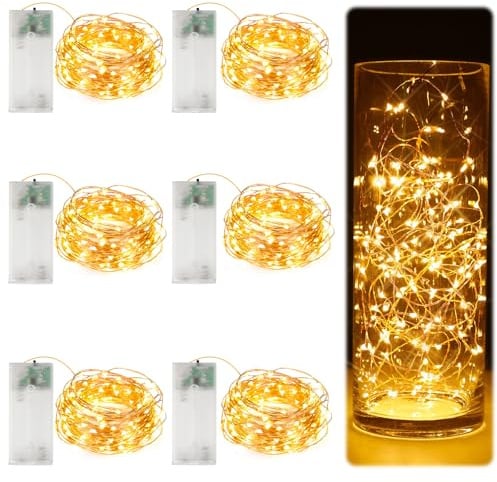 8 Stück LED Lichterkette Batterie 2M 20 LED Lichterketten mit Timer | Warmweiß Wasserdichte Kupferdraht Lichterkette Innen Kupferdraht Innen Lichterkette für Weihnachten, DIY Dekoration