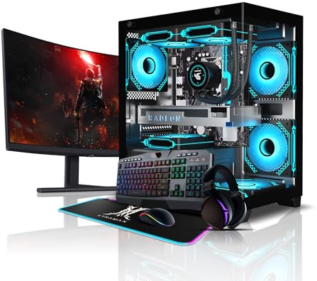 XYRAMAX Gaming PC Bundle with 22-inch Monitor, Intel Core i5, 16GB RAM, 500GB HDD, GT 730 2GB Graphics, RGB Case, Windows 11, Gaming Keyboard and Mouse
