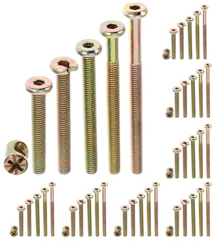 Cabilock Juego de 100 tornillos de fijación para muebles, pernos y tuercas de conexión M6, galvanizados en caja para facilitar el almacenamiento de cunas, camas y muebles de madera.