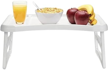 Meberg PF1192101 Tablett klappbar Kunststoff Weiß 51 cm Bett-Tablett Tischtablett stabile Ablage für Frühstück im Bett, Sofa, Couch, Laptop, Snacks, Getränke leicht zu reinigen Kunststofftablett moder