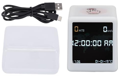 CHEOTIME WiFi Bluetooth Bitcoin Miner, ESP32 Development Board 1.54 Inch Display Bitcoin Lottery Miner 1060kH/s Hash Rate Lottery Solo Crypto Miner Clock with Weather Temp Humidity Display (White)