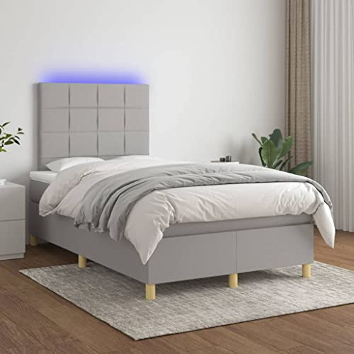 Owoxanthellate LED Boxspringbett 120x200 cm Hellgrau, höhenverstellbares Kopfteil, Taschenfederkernmatratze & Topper, atmungsaktiver Stoff, modernes Design für Schlafzimmer und Gästezimmer