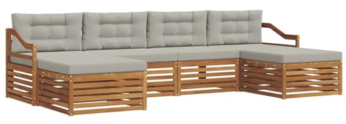 vidaXL Sofagarnituren 6 pcs Natürlich und Hellgrau Massivholz Akazie, Akazienholz Sofa, Moderne Gartenmöbel, haltbare Sitzgruppe, Bequeme Möbel für Terrasse und Garten