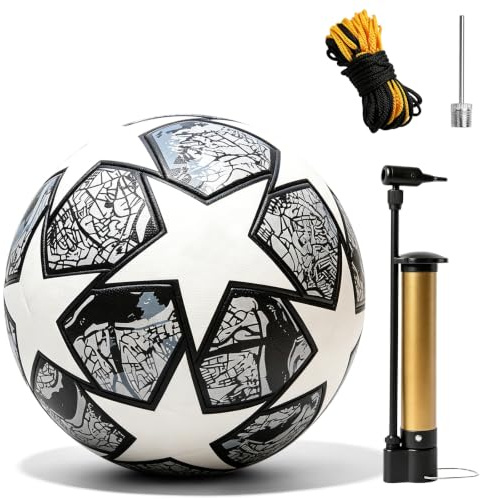 Nimblyne Fußball Größe 5: Leder Fussball Größe 5 mit Pumpe für Outdoor und Indoor, Freizeitball Langlebig, Fußball für Schule und Training