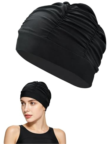 RAMGLYO Cuffia da Nuoto 1 PZ XXL Nero, Silicone Antiscivolo, Taglie Grandi per Capelli Lunghi, per Allenamento Sportivo in Piscina