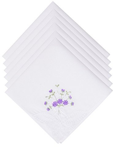 Selected Hanky Damen-Taschentücher aus Baumwolle, bestickt mit Spitze, 6 Stück, lila Blumenmuster
