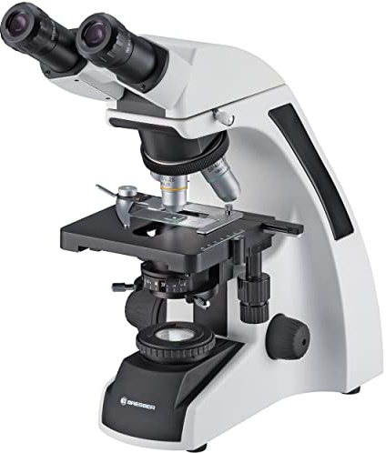 Bresser binokulares Durchlicht Mikroskop Science TFM-201 Bino 40-1000x Vergrößerung, mit Köhlerscher Beleuchtung, koaxialem Kreuztisch und sehr heller 3W LED-Beleuchtung, für gehobene Ansprüche ,Weiß