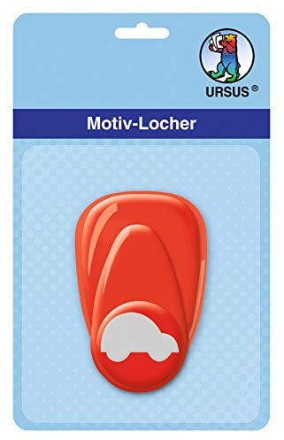 Ursus 19470066 - Motivlocher mit Hebel klein, Spielzeugauto, rot, ausgestanztes Motiv ca. 16 mm, aus Kunststoff mit Metallstanze, geeignet für Grammaturen von 160 220 g /qm
