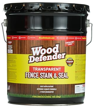 Wood Defender Transparent Fence Stain and Seal, Leatherwood, 5-Gallon