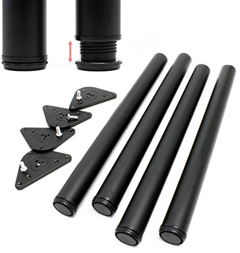 WilTec Lot de 4X Pied de Table V1-60 x 60 x 820 mm/Ø 60 mm - en Acier Inoxydable - Couleur Noire - Piètement Support de Bureau Réglable pour Plan de Travail Salle à Manger