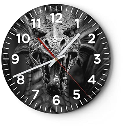 Modern Wanduhr Drache Kreatur Waage 40x40cm Rund Groß Wand Uhr Glas Analog Zimmeruhren Küche Büro Wohnzimmer Glasuhr Wall Clock Dekoration Design Wanddekoration Küchenuhr C4AR40x40-0245