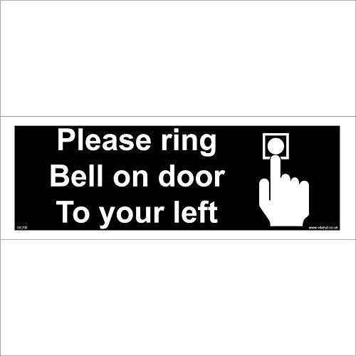 GE200 Please Ring Bell On Door To Your Left SIGN direction reception button 150mm x 50mm Sticker/Sav - White Background
