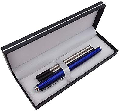 Accod Signature Pen Premium Metal Rollerball & Ballpoint Pen Creative Gift Pen with Two 0.5mm Black Replaceable Refills High-grade Pen Case Good Gift for Family Friends and Colleagues (Blue)