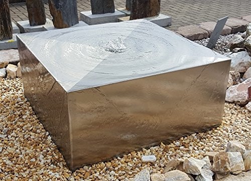 garten-wohnambiente Quader Würfel 50/50/25 cm Edelstahl matt gebürstet Komplettset Wasserspiel Springbrunnen