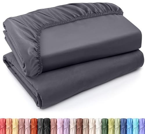 Utopia Bedding Fitted Sheet - Pack of 2 Bottom Sheets - Soft Brushed Microfiber - Deep Pockets, Shrinkage & Fade Resistant - Easy Care (King, Grey)