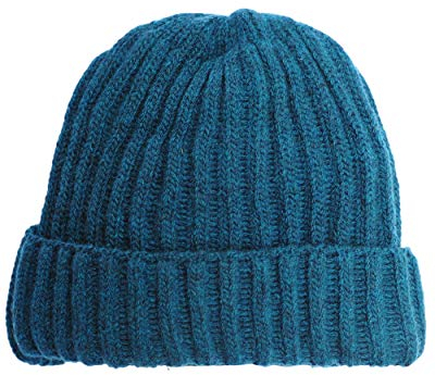 FosterNatur, Merino Strickmütze Dickripp, 100% Wolle Merino extrafein (Petrol)