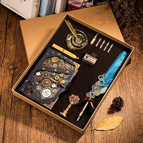 Vinbcorw Steampunk Noitzbuch Notizbuch, antik, handgefertigt, ledergebunden, für tägliche Notizen, mit Blanko-Seiten, 16.5 x 12.8 cm, Geschenk, Reisetagebuch Enthält Keine Tinte,K