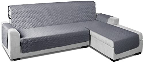TAOCOCO Chaiselongue Sofabezug L Form, Wasserdichter Stretch Sofa überzug, Sofaschoner rutschfest, Möbelschutz, Haustier, Kinderfreundlich – Rechts 240 cm –Dunkelgrau