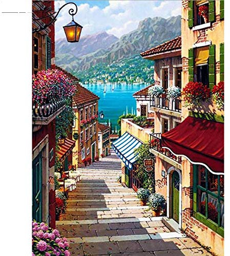 5D Diamond Painting Set Italien Straße Landschaft Diamant Malerei Kit Full Diamant Painting Bilder Malen nach Zahlen DIY Crystal Strass Stickerei Kunsthandwerk für Home Wand Decor, 30x40cm