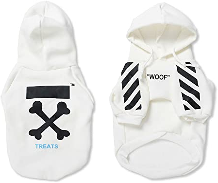 Hundemantel für kleine Hunde, Mode Hoodie, Hund Wintermantel, Hundejacke Geeignet für Schnauzer, Corgi, Französische Bulldogge, Teddy usw Weiß S