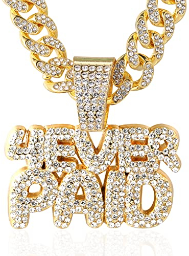 Halukakah ● 4EVER PAID ● Goldkette für Herren 18k Echtgold PlattiertIced Out Anhänger Halskette,Volle Cz-Labordiamanten Zinken-Set,14mm Kubanische Gliederkette 45cm,Kostenlose Geschenkbox