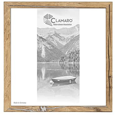 CLAMARO Bilderrahmen Collage, eckig, 100x100 cm, Eiche Altholz, Acrylglas | Außenmaß ca. 104,8x104,8 cm, MDF-Holzleiste, HDF-Rückwand, Metallaufhänger für Hoch- und Querformat, handgefertigt