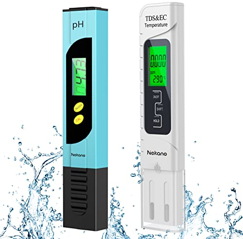 Nekano Tester PH TDS&EC TEMP 4 in 1 Set Misuratore digitale della qualità dell'acqua Multi-funzione Compensazione automatica della temperatura, Auto-Calibrazione, Retroilluminato Misuratore PH acqua