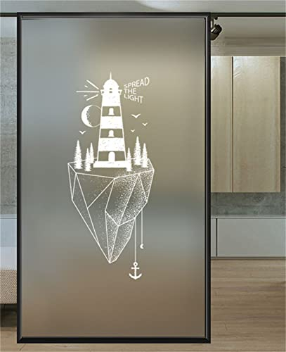 Fensterfolie Selbsthaftend Sichtschutz Glasfolie Wärmeisolierung Sonnenschutzfolie, Anti-UV Statische Fensterfolien für Zuhause und Büro Weißer Leuchtturm 45x200 cm
