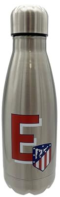 Atlético de Madrid – Stainless Steel Water Bottle, Airtight Closure, with Letter E Design in Red, 550 ml, Metallic Colour, Official Product (CyP Brands)