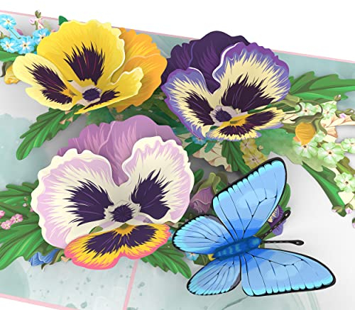 MOKIO® Biglietto Fiore Pop-Up – Fiori con Farfalla – Biglietto regalo 3D per un compleanno, come buono o per un regalo in denaro, Biglietto di auguri floreale con busta
