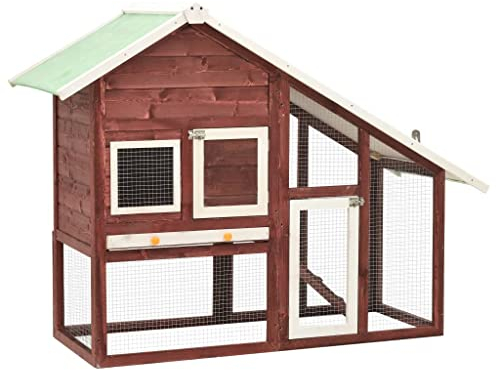 HOMIUSE Kaninchenstall Mokka und Weiß Tanne Massivholz Hasenstall Meerschweinchen Haus Hasen ZubehöR Meerschweinchen KäFig Hasenstall DraußEn Winterfest HasenkäFig Kaninchenhaus 140x63x120 cm