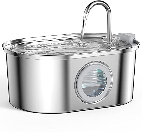 Cat Water Fountain for Drinking: 3.2L/108oz Cat Fountain - Stainless Steel Pet Water Dispenser - Pet Water Fountain - Automatic Dog Water Bowl with Led - Suitable for Multiple Pets