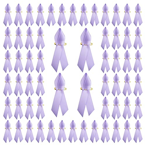 WANDIC 200 Stück Broschen mit Satinband und Sicherheitsnadel, für Bewusstsein für Pflegepersonal, Kinder, Krämpfe, Vulvakrebs, Flieder/Lavendel