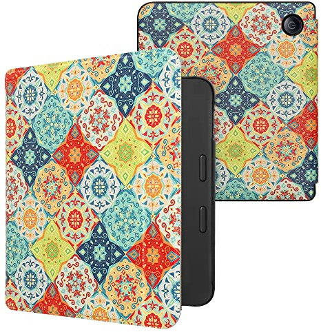 kwmobile Klapphülle kompatibel mit Tolino Vision 6 Hülle - eReader Case - Mosaik Kacheln Rot Grün Blau